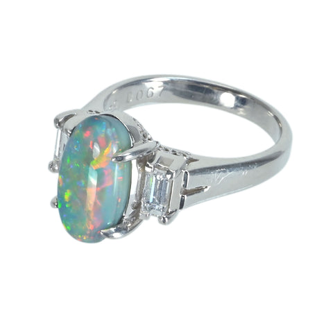 【中古】PT900 BLACK OPAL ブラックオパールリング BO3.29ct D0.67ct CGLソーティング 8.7g #13.5