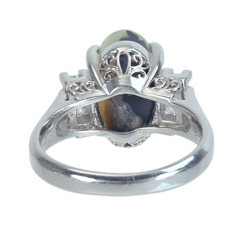 【中古】PT900 BLACK OPAL ブラックオパールリング BO3.29ct D0.67ct CGLソーティング 8.7g #13.5