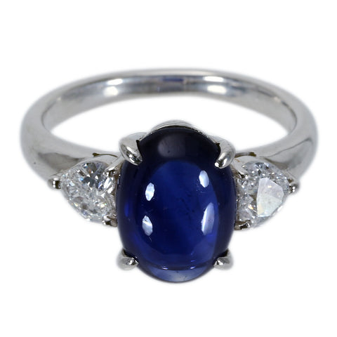 【中古】PT950 SAPPHIRE カボッションカット サファイアリング 3.831ct D1.17ct CGLソーティング 6.1g #12.5