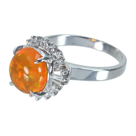 【中古】PT900 MEXICO OPALメキシコオパールリング OP2.70ct D0.39ct 8.2g #15