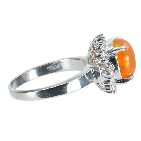 【中古】PT900 MEXICO OPALメキシコオパールリング OP2.70ct D0.39ct 8.2g #15