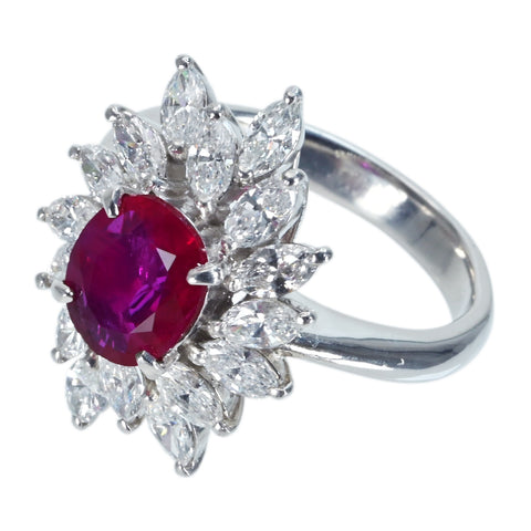 【中古】PT900 RUBYビルマ産ルビーリング R1.31ct D1.463ct GIA鑑別書 9.2g #10.5