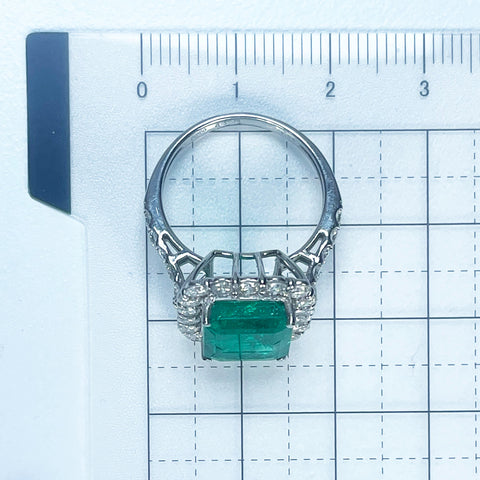 【中古】PT950 EMERALD RING エメラルドリング E4.29ct D1.35ct 日宝協 鑑別書 5.9g #11.5
