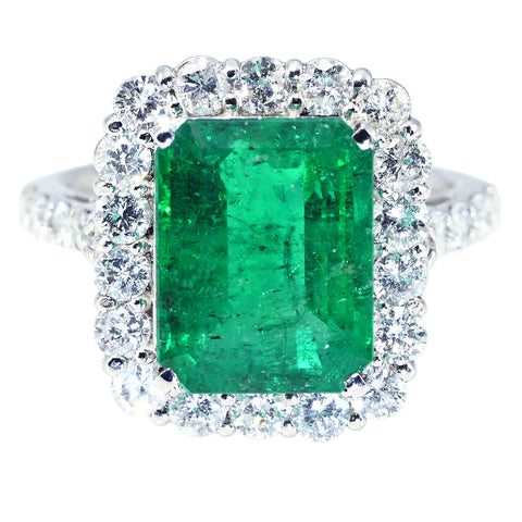 【中古】PT950 EMERALD RING エメラルドリング E4.29ct D1.35ct 日宝協 鑑別書 5.9g #11.5