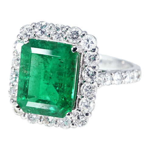 【中古】PT950 EMERALD RING エメラルドリング E4.29ct D1.35ct 日宝協 鑑別書 5.9g #11.5