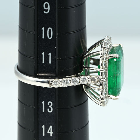 【中古】PT950 EMERALD RING エメラルドリング E4.29ct D1.35ct 日宝協 鑑別書 5.9g #11.5