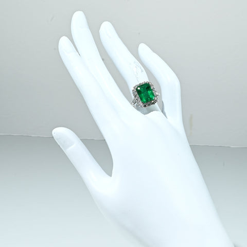 【中古】PT950 EMERALD RING エメラルドリング E4.29ct D1.35ct 日宝協 鑑別書 5.9g #11.5