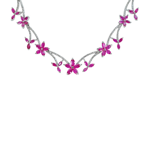 【中古】 K14WG RUBYルビーネックレス R9.21ct D1.04ct 20.1g