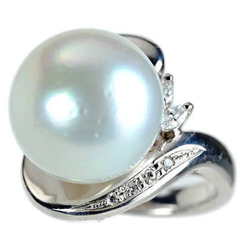 【中古】PT900 SOUTHSEAPEARL 南洋白蝶パールリング 14.5mm D0.12ct 17.5g #11 中央宝石研究所ソーティング