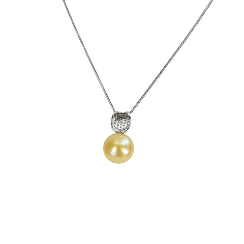 [Pre-owned] K18WG PEARL South Sea pearl pendant necklace, P15.4mm, D0.32ct, 8.6g 