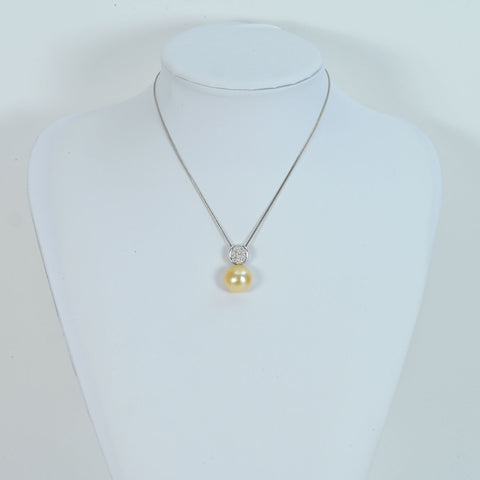 [Pre-owned] K18WG PEARL South Sea pearl pendant necklace, P15.4mm, D0.32ct, 8.6g 