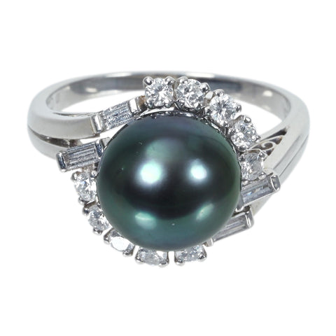 【中古】MIKIMOTO ミキモト PT900 TAHITI PEARLタヒチパールリング10.1mm D0.52ct 7.2g 14.5 ONE PRICE