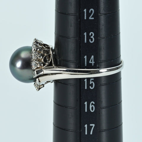 【中古】MIKIMOTO ミキモト PT900 TAHITI PEARLタヒチパールリング10.1mm D0.52ct 7.2g 14.5 ONE PRICE
