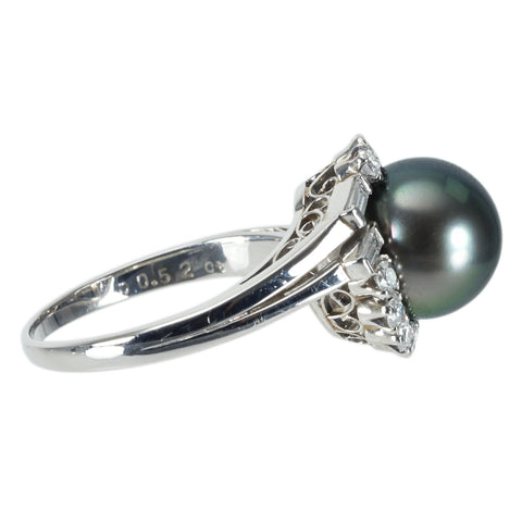 【中古】MIKIMOTO ミキモト PT900 TAHITI PEARLタヒチパールリング10.1mm D0.52ct 7.2g 14.5 ONE PRICE