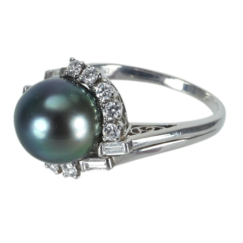 【中古】MIKIMOTO ミキモト PT900 TAHITI PEARLタヒチパールリング10.1mm D0.52ct 7.2g 14.5 ONE PRICE