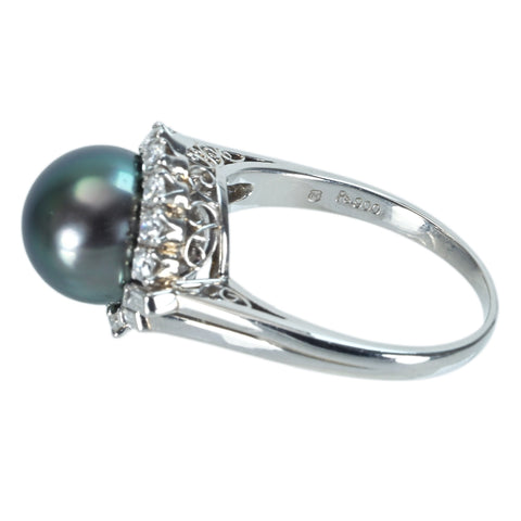【中古】MIKIMOTO ミキモト PT900 TAHITI PEARLタヒチパールリング10.1mm D0.52ct 7.2g 14.5 ONE PRICE