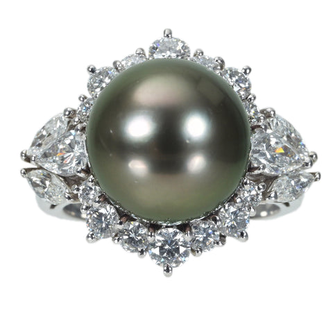 【中古】MIKIMOTO ミキモト PT950 TAHITIAN PEAR RING タヒチパールリング 12.7mm D1.94ct 13.7g #12 BOX/保証書 ONE PRICE