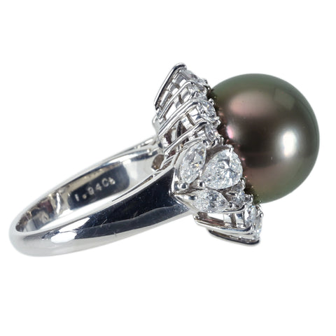【中古】MIKIMOTO ミキモト PT950 TAHITIAN PEAR RING タヒチパールリング 12.7mm D1.94ct 13.7g #12 BOX/保証書 ONE PRICE