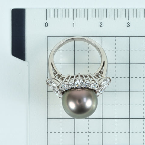 【中古】MIKIMOTO ミキモト PT950 TAHITIAN PEAR RING タヒチパールリング 12.7mm D1.94ct 13.7g #12 BOX/保証書 ONE PRICE