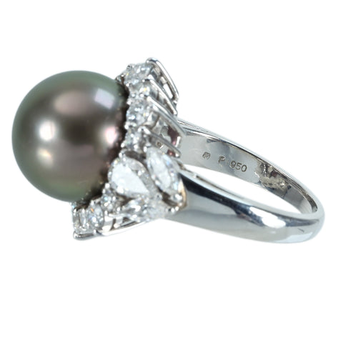 【中古】MIKIMOTO ミキモト PT950 TAHITIAN PEAR RING タヒチパールリング 12.7mm D1.94ct 13.7g #12 BOX/保証書 ONE PRICE