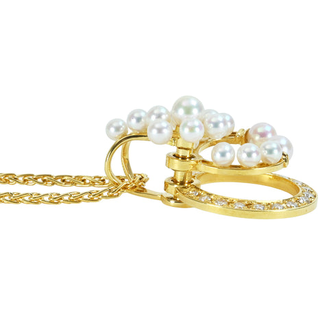 【Used】WALTHAM K18YG Akoya Pearl & Diamond Pendant Necklace 12g ONE PRICE