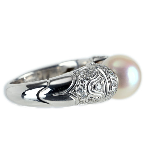 【中古】BVLGARI ブルガリ K18WG アコヤパールリング 8.5mm 8.8g #8.5