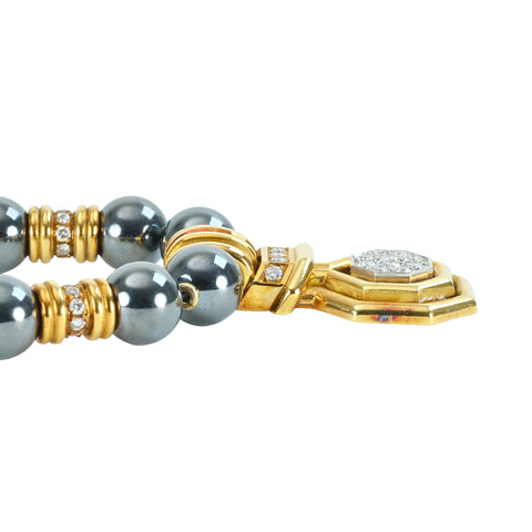 Pre-owned CHAUMET K18YG/WG Diamond Pendant with Pearl and Hematite Choker, 7.7-8.0mm, 32cm, 56.1g, One Price 