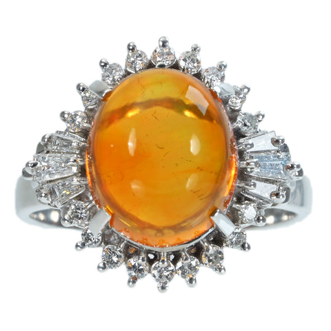 【中古】PT900 MEXICO OPALメキシコオパールリング OP6.40ct D0.54ct ソーティング 10.9g #19