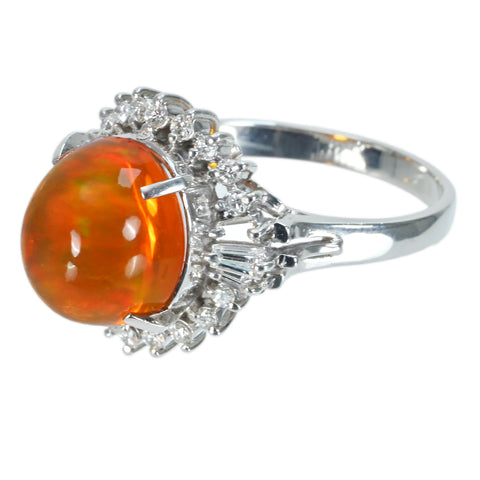 【中古】PT900 MEXICO OPALメキシコオパールリング OP6.40ct D0.54ct ソーティング 10.9g #19