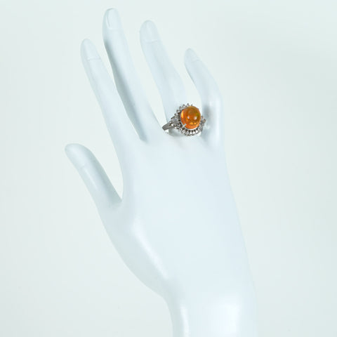 【中古】PT900 MEXICO OPALメキシコオパールリング OP6.40ct D0.54ct ソーティング 10.9g #19