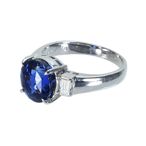 【中古】PT900 SAPPHIRE スリランカ産非加熱サファイアリング S5.14ct D0.39ct GIA鑑別書 6.6g #13