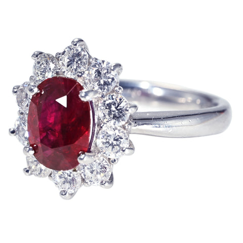 【中古】PT900 MYNMAR NO HEAT RUBY RING ミャンマー産非加熱ルビーリング R2.05ct D1.14ct GRS鑑別書 7.7g #12.5