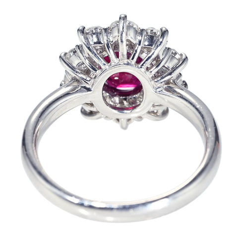 【中古】PT900 MYNMAR NO HEAT RUBY RING ミャンマー産非加熱ルビーリング R2.05ct D1.14ct GRS鑑別書 7.7g #12.5