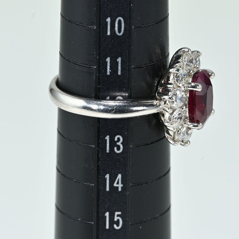 【中古】PT900 MYNMAR NO HEAT RUBY RING ミャンマー産非加熱ルビーリング R2.05ct D1.14ct GRS鑑別書 7.7g #12.5
