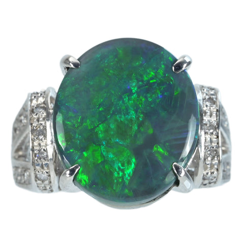【中古】PT900 BLACK OPAL RING ブラックオパールリング BO5.00ct D0.17ct 10.4g #6