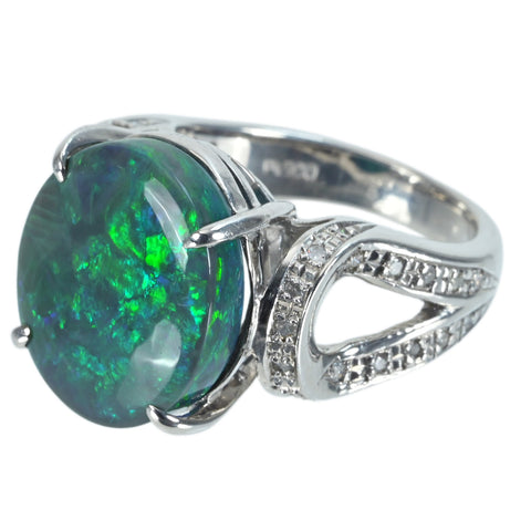 【中古】PT900 BLACK OPAL RING ブラックオパールリング BO5.00ct D0.17ct 10.4g #6