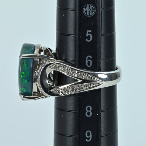 【中古】PT900 BLACK OPAL RING ブラックオパールリング BO5.00ct D0.17ct 10.4g #6