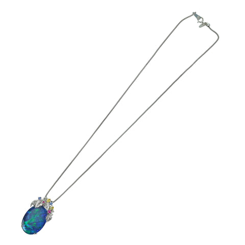 【中古】K18WG BLACK OPAL ブラックオパールペンダントネックレス BO13.45ct S0.65ct D0.04ct 11g