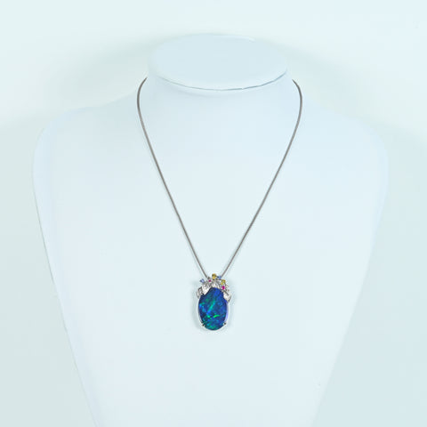 【中古】K18WG BLACK OPAL ブラックオパールペンダントネックレス BO13.45ct S0.65ct D0.04ct 11g