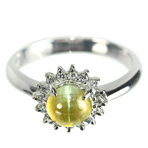 【中古】PT900 CATS EYE キャッツアイ リング CE1.41ct D0.12ct 5.6g #13