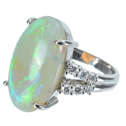 [Used] PT900 White Opal Ring, D0.43ct, 9.2g, #8.5 