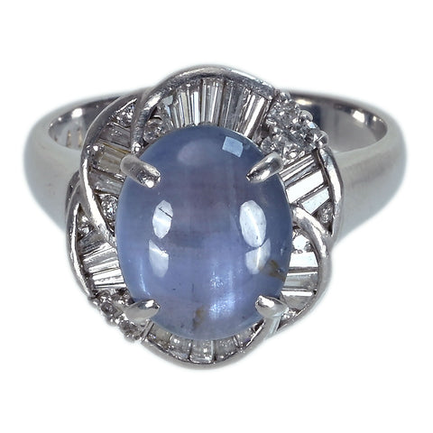 【中古】PT900 STAR SAPPHIREスターサファイアリング SS4.13ct D0.98ct 7.2g #12