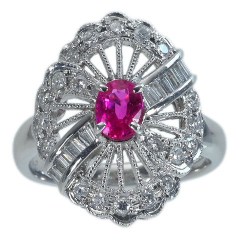 【中古】PT900 RUBYルビーリング R0.756ct D0.53ct 日宝協ソーティング 9.0g #12.5
