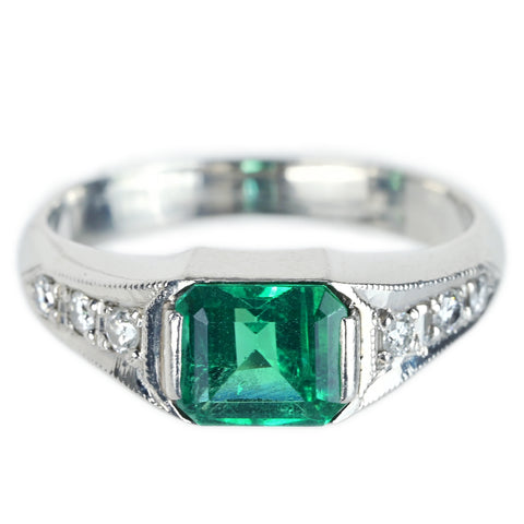 【中古】PT850 EMERALD エメラルドリング E0.96ct D0.12ct 4.9g #9