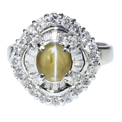 【中古】PT900 CATS EYE RING クリソベリルキャッツアイリング CE1.00ct D1.09ct 8.3g #10