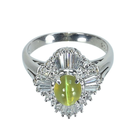 【中古】PT900 CATS EYEクリソベリルキャッツアイリング CE1.46ct D0.65ct 7.4g #11
