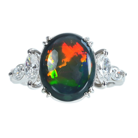 【中古】PT900 BLACK OPALブラックオパールリング BO3.45ct D0.62ct 4 7g  #16.5