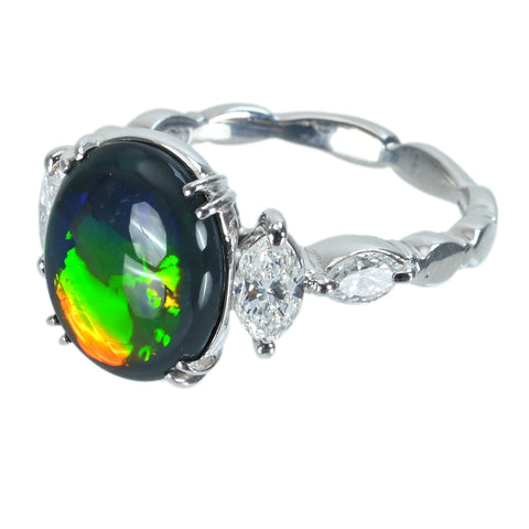 【中古】PT900 BLACK OPALブラックオパールリング BO3.45ct D0.62ct 4 7g  #16.5