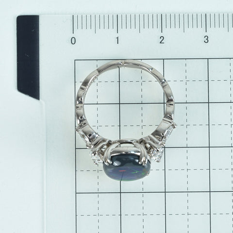 【中古】PT900 BLACK OPALブラックオパールリング BO3.45ct D0.62ct 4 7g  #16.5