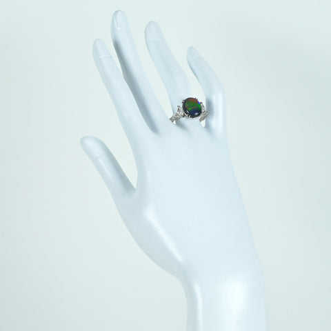 【中古】PT900 BLACK OPALブラックオパールリング BO3.45ct D0.62ct 4 7g  #16.5